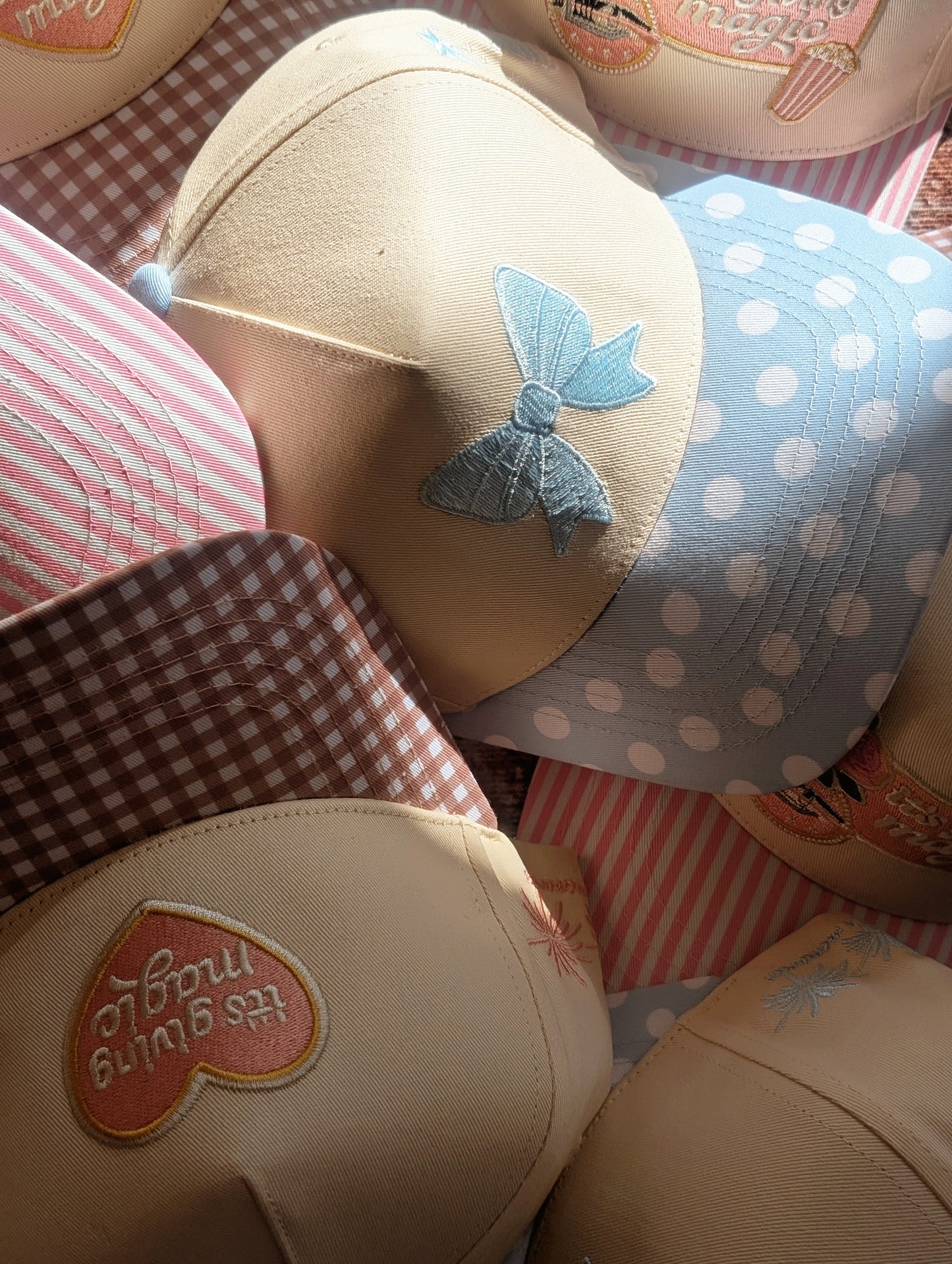BLUE POLKA BOW HAT