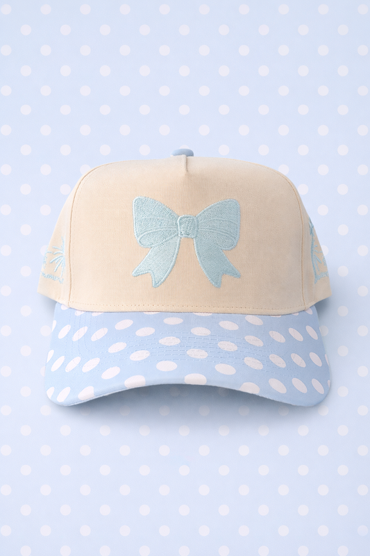BLUE POLKA BOW HAT